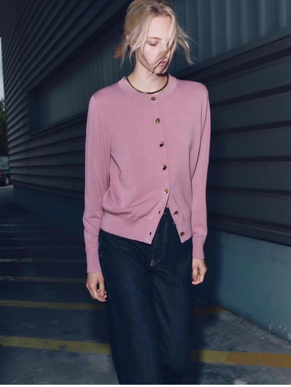 ZARA PLAIN KNIT GOLD BUTTON
CARDIGAN - Dusty Rose Pink